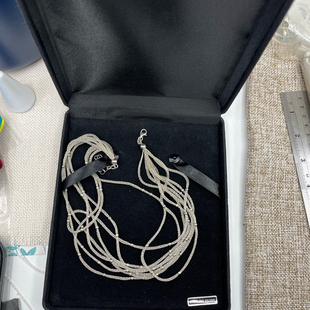 Ross Simons 925 Sterling Silver Mesh Necklace With Beaded Accents - Picture 15 of 17